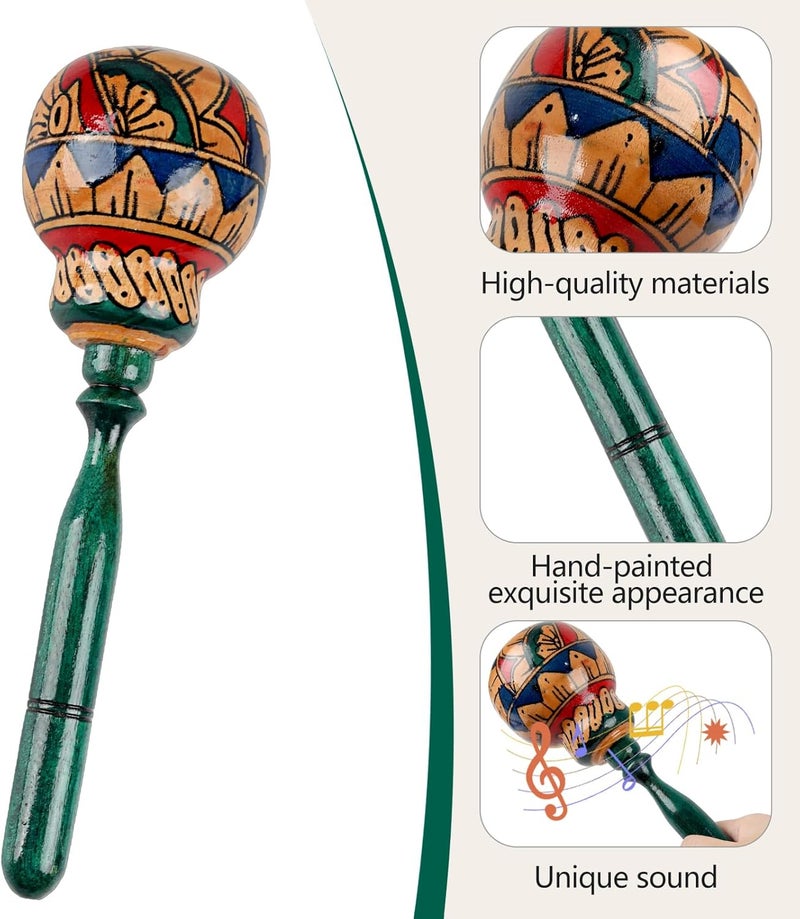 GOGHOST 1 Pack Handmade Wooden Maraca for Adults, 10.7" Professional African Hand Percussion Rattles, Handpaint Rumba Shaker Musical Instrument, Fiesta Mexican Party Favors(Green) - Image 3